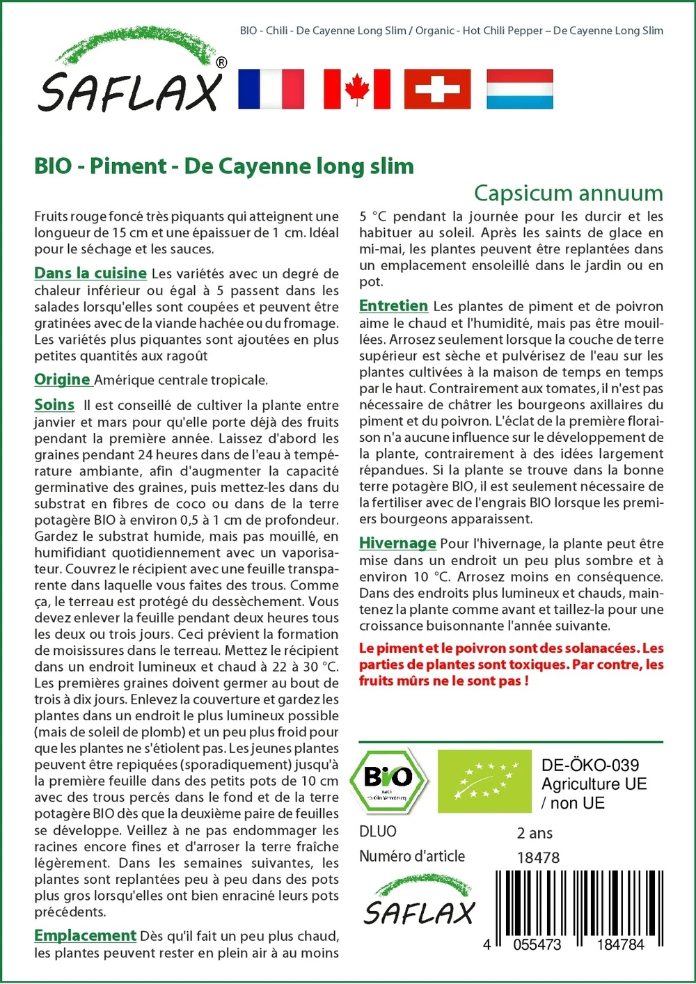 Kit De Culture - Bio - Piment - De Cayenne Long Slim - 10 Graines - Capsicum Annuum 3 Kit De Culture - Bio - Piment - De Cayenne Long Slim - 10 Graines - Capsicum Annuum – Image 3